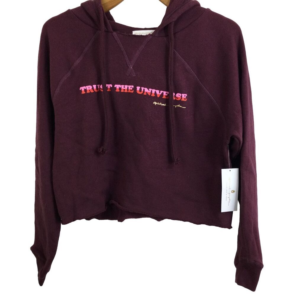 Spiritual Gangster Trust the Universe Stella Rocker Crop Cut Off Hoodie Wine XS